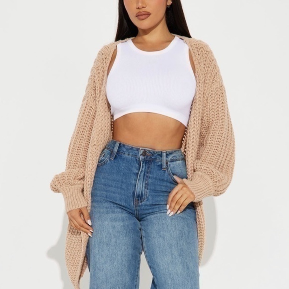FASHION NOVA WOMENS S BEIGE/TAN KNIT CARDIGAN‼️